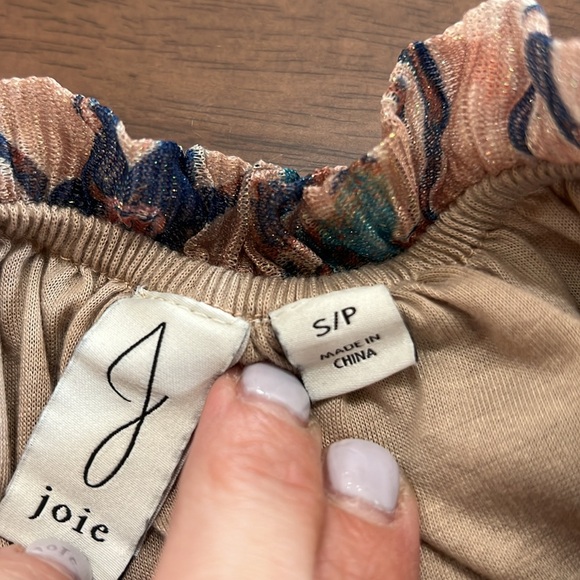 Joie Blouse Top Gold Shimmer Ruffles Sz S Floral Romantic Flirty Coquettish - Picture 8 of 9